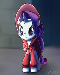 Size: 1747x2184 | Tagged: safe, artist:harukiicat, rarity, pony, unicorn, season 9, sparkle's seven, clothes, concerned, cute, detective rarity, hat, raribetes, signature, simple background, solo