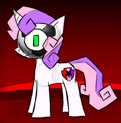 Size: 652x659 | Tagged: safe, artist:xxv4mp_g4z3rxx, sweetie belle, pony, unicorn, female, filly, foal, football, green eyes, solo, sports, tail, two toned mane, two toned tail, white coat