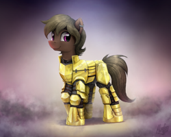 Size: 3300x2639 | Tagged: safe, artist:magfen, oc, oc only, earth pony, pony, fanfic:rekindled embers, armor, armored pony, commission, fluttershy's cutie mark, gold, high res, knight, solo