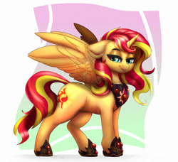 Size: 1000x913 | Tagged: safe, artist:inkypuso, sunset shimmer, alicorn, pony, g4, alicornified, commission, female, lidded eyes, mare, peytral, race swap, shimmercorn, solo