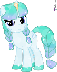 Size: 4000x5039 | Tagged: safe, artist:melisareb, oc, oc:namuri, crystal pony, pony, unicorn, .svg available, absurd resolution, braid, confused, crossover, female, freckles, kleptocorns, looking at you, mare, simple background, solo, transparent background, vector