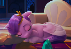 Size: 1363x944 | Tagged: safe, screencap, pipp petals, pegasus, pony, g5, my little pony: make your mark, my little pony: make your mark chapter 2, the traditional unicorn sleep-over, spoiler:g5, spoiler:my little pony: make your mark, spoiler:my little pony: make your mark chapter 2, spoiler:mymc02e06, adorapipp, cropped, crystal, cute, female, mare, sleeping, solo