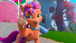 Size: 1601x900 | Tagged: safe, screencap, sunny starscout, earth pony, pony, g5, izzy does it, my little pony: make your mark, my little pony: make your mark chapter 2, spoiler:g5, spoiler:my little pony: make your mark chapter 2, spoiler:mymc02e01, female, mane stripe sunny, mare, solo