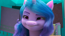 Size: 1601x900 | Tagged: safe, screencap, izzy moonbow, pony, unicorn, g5, izzy does it, my little pony: make your mark, my little pony: make your mark chapter 2, spoiler:g5, female, mare, smiling, smirk, solo