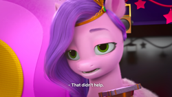 Size: 1601x900 | Tagged: safe, screencap, pipp petals, pegasus, pony, g5, izzy does it, my little pony: make your mark, my little pony: make your mark chapter 2, spoiler:g5, caption, female, mare, solo, subtitles, text