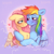 Size: 3000x3000 | Tagged: safe, artist:bloodymrr, fluttershy, rainbow dash, pegasus, pony, g4, blushing, bust, cloud, female, heart, high res, hug, lesbian, love, portrait, relationship, ship:flutterdash, shipping, smiling, wings