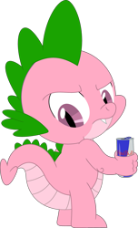 Size: 2169x3566 | Tagged: safe, artist:php170, artist:porygon2z, edit, editor:ponygamer2020, spike, spike (g1), dragon, mlp fim's twelfth anniversary, g1, g4, angry, anniversary, butt, energy drink, g1 to g4, generation leap, happy birthday mlp:fim, high res, male, recolor, red bull, red bull gives you wings, simple background, solo, spike is not amused, transparent background, unamused, vector, wingless