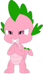 Size: 1171x2002 | Tagged: safe, artist:php170, artist:porygon2z, edit, editor:ponygamer2020, spike, spike (g1), dragon, mlp fim's twelfth anniversary, g1, g4, anniversary, evil, evil grin, evil laugh, evil spike, g1 to g4, generation leap, grin, hands together, happy birthday mlp:fim, laughing, male, recolor, simple background, smiling, solo, transparent background, vector