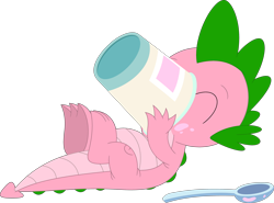 Size: 3574x2648 | Tagged: safe, artist:php170, artist:porygon2z, edit, editor:ponygamer2020, spike, spike (g1), dragon, mlp fim's twelfth anniversary, g1, g4, anniversary, eating, eyes closed, food, g1 to g4, generation leap, happy birthday mlp:fim, high res, ice cream, male, recolor, simple background, solo, spoon, transparent background, underfoot, vector