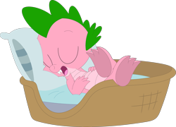 Size: 3567x2575 | Tagged: safe, artist:php170, artist:porygon2z, edit, editor:ponygamer2020, spike, spike (g1), dragon, mlp fim's twelfth anniversary, g1, g4, anniversary, bed, blanket, cute, eyes closed, feet, g1 to g4, generation leap, happy birthday mlp:fim, high res, male, open mouth, recolor, simple background, sleeping, snoring, solo, spikabetes, transparent background, underfoot, vector