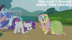 Size: 1920x1080 | Tagged: safe, edit, edited screencap, editor:quoterific, screencap, fluttershy, rarity, g4, green isn't your color