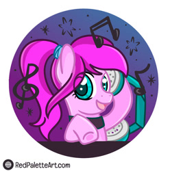 Size: 891x897 | Tagged: safe, artist:redpalette, oc, oc:violet ray, earth pony, pony, choker, earth pony oc, headphones, music, profile, smiling