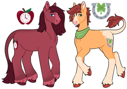Size: 1280x893 | Tagged: safe, artist:s0ftserve, oc, oc:pippin, oc:winesap, earth pony, pony, brothers, magical gay spawn, male, offspring, parent:braeburn, parent:doctor whooves, siblings, simple background, transparent background