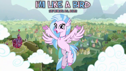 Size: 2063x1161 | Tagged: safe, artist:cheezedoodle96, artist:not-yet-a-brony, silverstream, hippogriff, g4, 2022, flying, lyrics in the description, ponyville, september, song reference, youtube link in the description