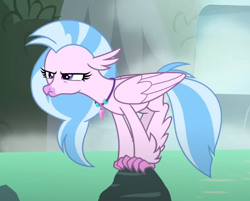 Size: 782x628 | Tagged: safe, screencap, silverstream, classical hippogriff, hippogriff, g4, what lies beneath, behaving like a bird, cropped, female, jewelry, necklace, silverstream is not amused, solo, unamused