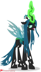 Size: 3000x5241 | Tagged: safe, artist:frownfactory, queen chrysalis, changeling, changeling queen, g4, cheeselegs, crown, female, glowing, glowing horn, horn, jewelry, magic, mare, regalia, simple background, solo, transparent background, vector, wings