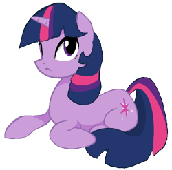 Size: 692x685 | Tagged: safe, alternate version, artist:boggle, twilight sparkle, pony, unicorn, g4, female, frown, lying down, mare, prone, simple background, solo, transparent background, unicorn twilight