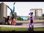Size: 7200x5400 | Tagged: safe, artist:imafutureguitarhero, sci-twi, sunset shimmer, twilight sparkle, alicorn, classical unicorn, unicorn, anthro, unguligrade anthro, art pack:fun n games 2022, 3d, :i, absurd resolution, arm fluff, barrel, black bars, boots, cheek fluff, chin fluff, chromatic aberration, clothes, cloven hooves, colored eyebrows, colored eyelashes, crossover, crowbar, denim, duo, duo female, ear fluff, ear freckles, female, film grain, fluffy, fluffy hair, fluffy mane, fluffy tail, freckles, fur, gm construct, gmod, grin, horn, jacket, jeans, leather, leather boots, leather jacket, leg fluff, leonine tail, lesbian, looking at each other, looking at someone, mare, multicolored hair, multicolored mane, multicolored tail, neck fluff, outdoors, paintover, pants, peppered bacon, physgun, revamped anthros, revamped ponies, scitwilicorn, scitwishimmer, shipping, shirt, shoes, shorts, shoulder fluff, shoulder freckles, signature, smiling, source filmmaker, sunset shimmer is not amused, sunsetsparkle, tail, tail fluff, tanktop, this will end in death, this will end in pain, this will end in tears, this will end in tears and/or death, twilight sparkle (alicorn), unamused, unshorn fetlocks, upside down, vulgar description, wall of tags, water, weapon, wings