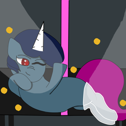 Size: 2000x2000 | Tagged: safe, artist:houndy, oc, oc:houndy, pony, unicorn, bits, clothes, high res, looking at you, one eye closed, socks, stripper, stripper pole, wink, winking at you