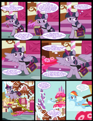 Size: 1042x1358 | Tagged: safe, artist:dendoctor, mean twilight sparkle, rainbow dash, alicorn, pegasus, pony, comic:clone.., g4, alternate universe, book, clone, comic, female, friendship journal, glowing, glowing horn, horn, magic, mare, ponyville, sugarcube corner, telekinesis, twilight sparkle (alicorn)