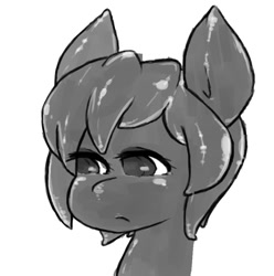 Size: 888x896 | Tagged: safe, artist:boggle, oc, oc only, goo, goo pony, original species, bust, female, grayscale, mare, monochrome, portrait, simple background, solo, white background, wip