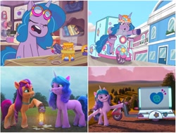 Size: 1992x1496 | Tagged: safe, edit, edited screencap, screencap, izzy moonbow, sunny starscout, earth pony, pony, unicorn, dumpster diving, g5, izzy does it, my little pony: make your mark, my little pony: make your mark chapter 2, my little pony: tell your tale, spoiler:g5, spoiler:my little pony: make your mark, spoiler:my little pony: make your mark chapter 2, spoiler:my little pony: tell your tale, spoiler:mymc02e01, spoiler:tyts01e13, continuity error, female, lantern, mane stripe sunny, mare