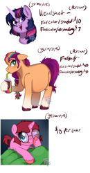 Size: 2000x3855 | Tagged: safe, artist:ponykittenboi, sunny starscout, twilight sparkle, oc, oc:rose petal, earth pony, pony, unicorn, g4, g5, advertisement, belly, belly blush, big belly, blushing, braid, commission info, female, filly, foal, g4 to g5, generation leap, glasses, high res, looking at you, mare, multicolored hair, one eye closed, open mouth, preggy starscout, pregnant, round glasses, signature, simple background, smoothie, straw, text, tongue out, unicorn twilight, unshorn fetlocks, watermark, white background, wink, winking at you