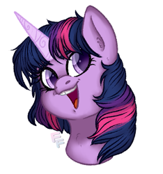 Size: 897x957 | Tagged: safe, artist:ponykittenboi, derpibooru exclusive, twilight sparkle, pony, unicorn, g4, g5, g4 to g5, generation leap, multicolored hair, open mouth, signature, simple background, simple shading, smiling, solo, unicorn twilight, watermark, white background