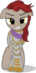 Size: 3242x6435 | Tagged: safe, artist:mrvector, derpibooru exclusive, oc, oc only, oc:lawkeeper equity, earth pony, pony, elements of justice, absurd resolution, armor, earth pony oc, eyebrows, female, floppy ears, grin, looking at you, mare, shadow, simple background, smiling, smiling at you, smug, solo, transparent background, vector