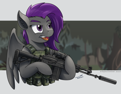 Size: 1920x1482 | Tagged: safe, artist:buckweiser, oc, oc only, oc:fritzy, pegasus, pony, ak-308, ak-47, assault rifle, commission, female, gun, jungle, mare, rifle, weapon, wings, ych result