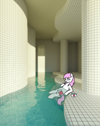 Size: 1000x1250 | Tagged: safe, artist:legendoflink, nurse redheart, earth pony, pony, g4, bags under eyes, eyes closed, female, liminal space, loose hair, mane down, mare, poolrooms, relaxing, solo, swimming pool, water