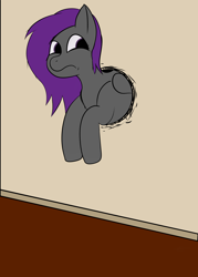 Size: 2920x4080 | Tagged: safe, artist:smidrak, oc, oc only, oc:fritzy, pegasus, pony, female, hole in the wall, solo, stuck, through wall, worried