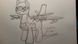 Size: 3264x1836 | Tagged: artist needed, safe, oc, original species, plane pony, blushing, chonk, fat, female, female oc, flying boat, goggles, looking at you, plane, propeller, safety goggles, saunders-roe princess, seaplane, shy, smiling, solo, traditional art