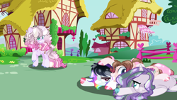 Size: 4096x2304 | Tagged: safe, artist:harmonysynthetic, artist:ifoxbases, artist:starllly, oc, oc only, oc:cherry cake, oc:rainbow colored tulip, oc:ruby trust, oc:yaomy violin, dracony, earth pony, hybrid, pegasus, pony, unicorn, base used, female, interspecies offspring, magical lesbian spawn, mare, offspring, parent:cheese sandwich, parent:pinkie pie, parent:rainbow dash, parent:rarity, parent:soarin', parent:spike, parent:sunset shimmer, parent:twilight sparkle, parents:cheesepie, parents:soarindash, parents:sparity, parents:sunsetsparkle