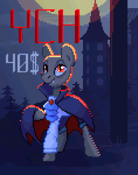Size: 472x600 | Tagged: safe, artist:yarugreat, oc, alicorn, bat pony, earth pony, pegasus, pony, undead, unicorn, vampire, vampony, advertisement, animated, clothes, commission, costume, dracula, fangs, halloween, halloween costume, holiday, loop, looped, perfect loop, pixel animation, pixel art, solo, ych animation, your character here
