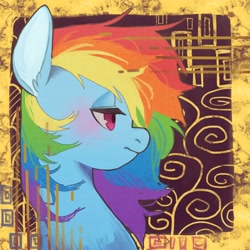 Size: 2000x2000 | Tagged: safe, artist:ikirunosindo, rainbow dash, pegasus, pony, g4, abstract background, bust, ear fluff, female, high res, lidded eyes, mare, solo