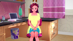 Size: 1280x720 | Tagged: safe, fluttershy, gloriosa daisy, rarity, human, equestria girls, g4, my little pony equestria girls: legend of everfree, 3d, chair, computer, floral head wreath, flower, game, koikatsu, laptop computer, lava lamp, looking at you