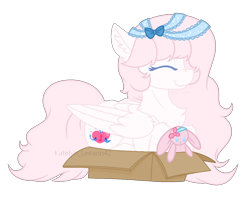 Size: 1000x800 | Tagged: safe, artist:katelynleeann42, oc, pegasus, pony, base used, box, female, lying down, mare, pony in a box, prone, simple background, solo, transparent background