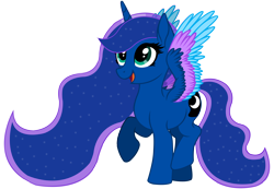 Size: 11558x8000 | Tagged: safe, artist:laszlvfx, artist:starshade, princess luna, alicorn, pony, g4, absurd resolution, base used, colored wings, female, mare, multicolored wings, open mouth, raised hoof, simple background, solo, transparent background, wings