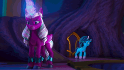 Size: 1920x1080 | Tagged: safe, screencap, misty brightdawn, opaline arcana, alicorn, pony, unicorn, g5, have you seen this dragon?, my little pony: make your mark, my little pony: make your mark chapter 2, spoiler:g5, spoiler:my little pony: make your mark, spoiler:my little pony: make your mark chapter 2, spoiler:mymc02e08, animated, female, mare, pouting, sound, that pony sure does love dragonfire, webm