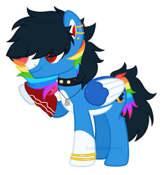 Size: 1280x1344 | Tagged: safe, artist:katelynleeann42, oc, oc only, pegasus, pony, base used, choker, colored wings, male, simple background, solo, spiked choker, stallion, transparent background, two toned wings, wings