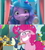 Size: 794x875 | Tagged: safe, edit, edited screencap, screencap, bon bon, comet tail, izzy moonbow, pinkie pie, sweetie drops, earth pony, pony, unicorn, g4, g5, izzy does it, my little pony: friendship is magic, my little pony: make your mark, my little pony: make your mark chapter 2, secrets and pies, spoiler:g5, balloon, bloodshot eyes, crazy face, crazy smile, crying, faic, flag, izzy is best facemaker, pinkie pie is best facemaker, smiling, table, tree