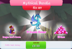 Size: 1262x860 | Tagged: safe, gameloft, princess ember, dragon, g4, my little pony: magic princess, bundle, chest, claws, costs real money, crown, dragon lord's crown, dragoness, english, female, gem, horns, jewelry, mythical bundle, numbers, regalia, sale, solo, solo focus, spread wings, tail, text, wings
