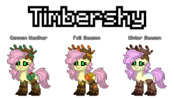 Size: 3000x1700 | Tagged: safe, artist:bandwidth, fluttershy, pony, timber pony, timber wolf, pony town, g4, antlers, female, leaves, mare, race swap, simple background, snow, timber-shy, transparent background