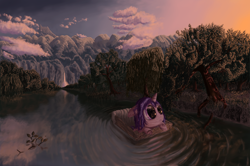 Size: 10968x7269 | Tagged: safe, artist:battyboopers, artist:staremastershy, starlight glimmer, pony, unicorn, absurd file size, absurd resolution, fanfic art, female, filly, filly starlight glimmer, horn, river, scenery, water, younger