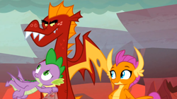 Size: 1600x898 | Tagged: safe, screencap, garble, smolder, spike, dragon, g4, sweet and smoky, brother and sister, dragoness, female, flying, male, siblings, trio, winged spike, wings