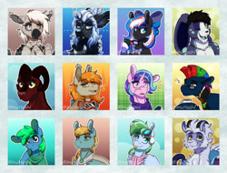 Size: 1280x972 | Tagged: safe, artist:inuhoshi-to-darkpen, oc, oc only, oc:devilvoice, oc:prometheus, bat pony, draconequus, pony, rabbit, animal, bat pony oc, bust, clothes, cute, draconequus oc, ear fluff, furry, glasses, headshot commission, icon, looking at you, ocbetes, open mouth, portrait, tongue out