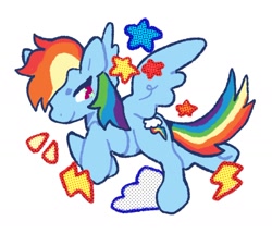 Size: 1412x1207 | Tagged: safe, artist:dustgremlin_, rainbow dash, pegasus, pony, g4, cloud, simple background, smiling, solo, stars, white background, wings
