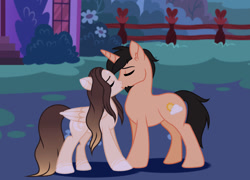 Size: 1280x924 | Tagged: safe, artist:cindystarlight, oc, oc only, oc:cindy, pegasus, pony, unicorn, female, kiss on the lips, kissing, male, mare, oc x oc, shipping, stallion, straight