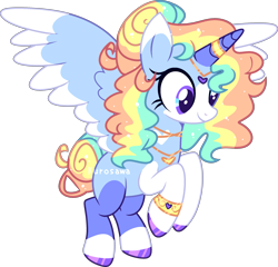 Size: 2541x2436 | Tagged: safe, artist:kurosawakuro, oc, alicorn, pony, alicorn oc, base used, bracelet, circlet, coat markings, colored hooves, colored horn, colored wings, female, flying, hair bun, heart mark, high res, hoof polish, horn, horn jewelry, horn ring, jewelry, mare, multicolored wings, necklace, parent:princess celestia, parent:shining armor, purple eyes, ring, simple background, socks (coat markings), solo, sparkly mane, sparkly tail, spread wings, tail, tail bun, transparent background, two toned wings, wings